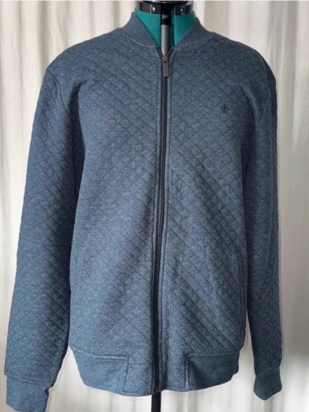 Original Penguin Men's Large Quilted Blue Bomber Jacket - Very Good Condition